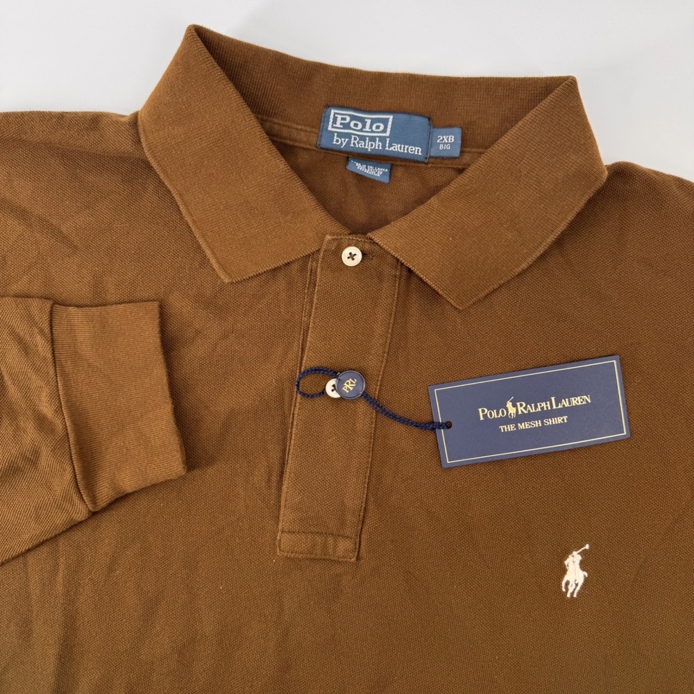 Polo Ralph Lauren Long Sleeve Polo Mens 2XB Brown Mesh Cotton Pony Logo 4368552B